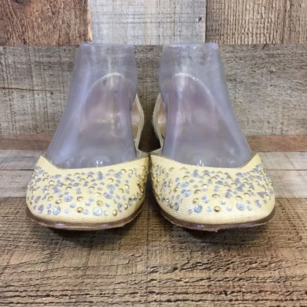 Valentino Garavani Ballet Flats Womens 38 Gold‎ Canvas Crystals Slip On Shoes